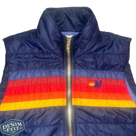 Aviator Nation WOMEN'S Navy Blue 5 STRIPE FULL ZIP PUFFER VEST | EUC⚡️MSRP$395 - Picture 7 of 16